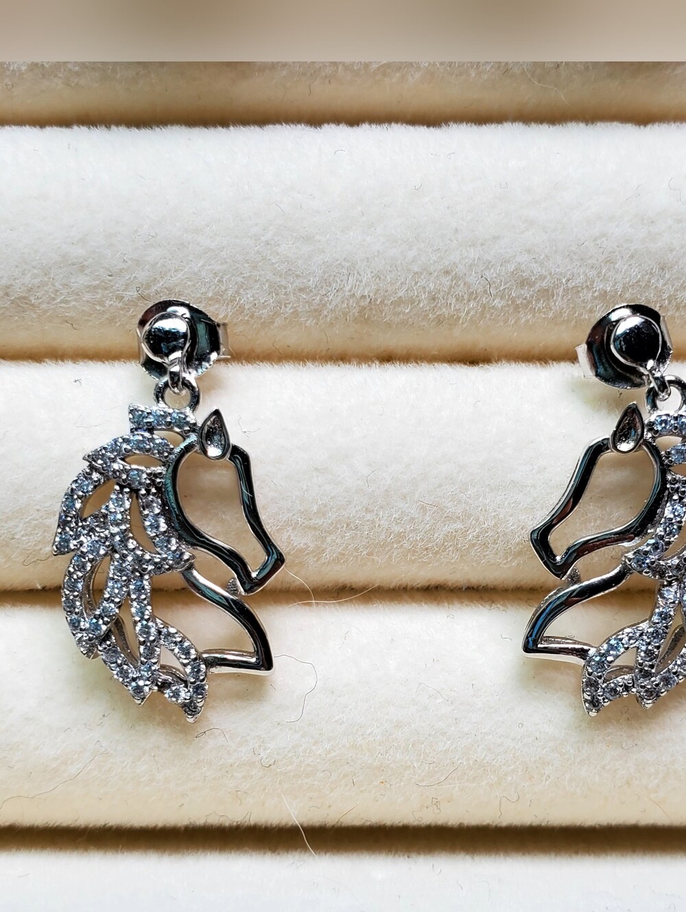 Silver Horse Head Crystal Drop Earrings - Women Jewelry